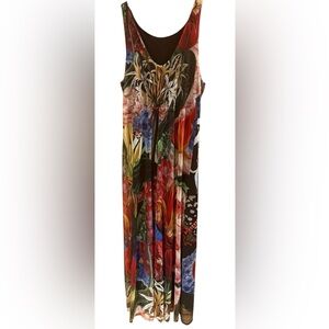 Desigual V-Neck Floral Mesh Maxi Dress Multicolor Size Large